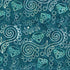 A repeating pattern featuring light teal gemstone illustrations, white swirls, and white circles over a mottled dark teal background.