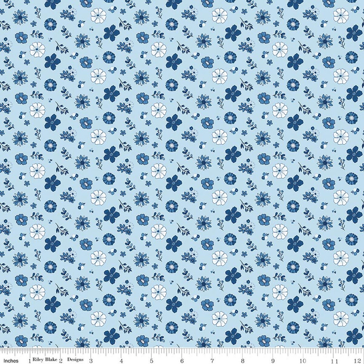 Fabric Riley Blake Blue Floral Blue Blooms and Threads by the Quarter Yard C17122-BLUE