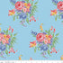 Floral pattern fabric with colorful flowers on a blue background