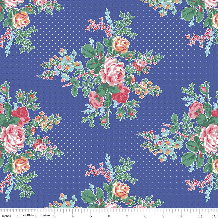 Fabric Riley Blake Blue Floral Simple Pleasures by the Quarter Yard C16650-BLUE
