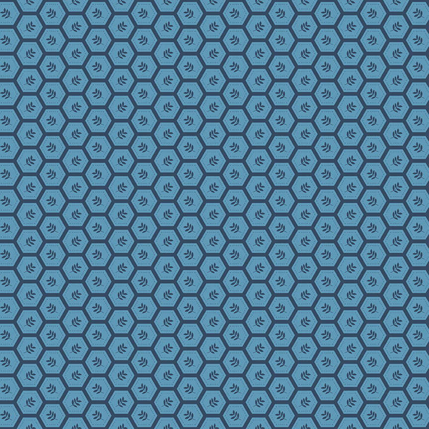 Hexagonal pattern with small symbols on a blue background