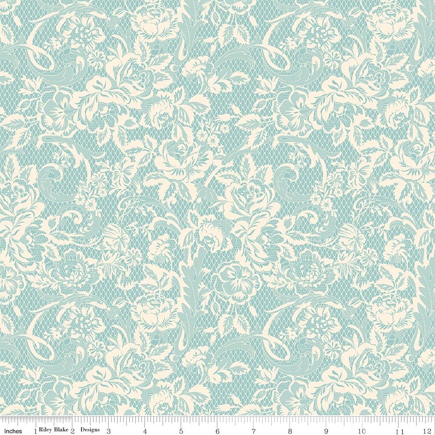 Fabric Riley Blake Blue Lace Rose & Violet's Bouquet des Fleurs by the Quarter Yard C17292-BLUE