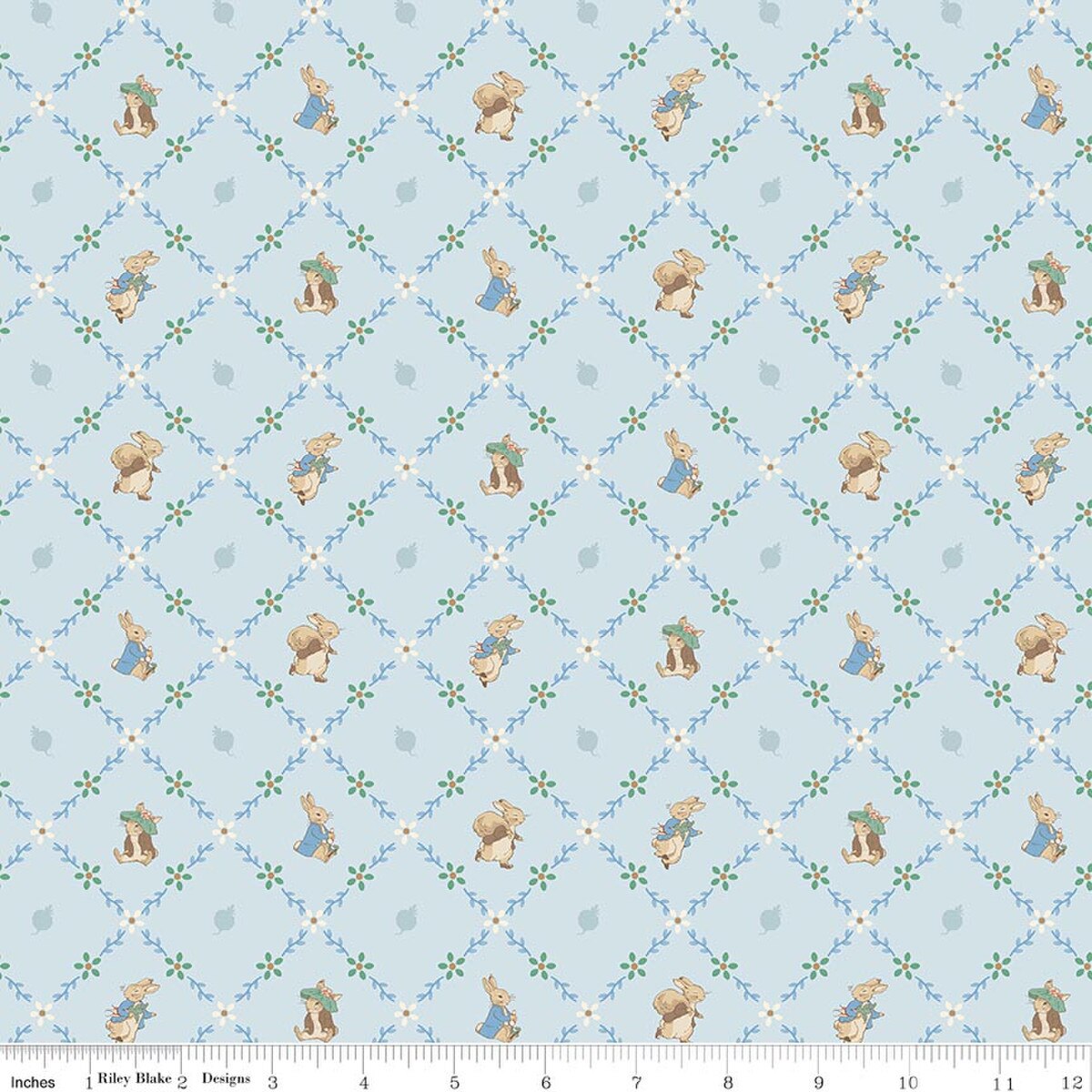 Fabric Riley Blake Blue Lattice Peter Rabbit and Benjamin Bunny by the Quarter Yard C17254-BLUE