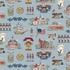Patterned fabric with historical American symbols on a blue background