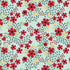Pattern of red flowers and small black and yellow details on a light blue background