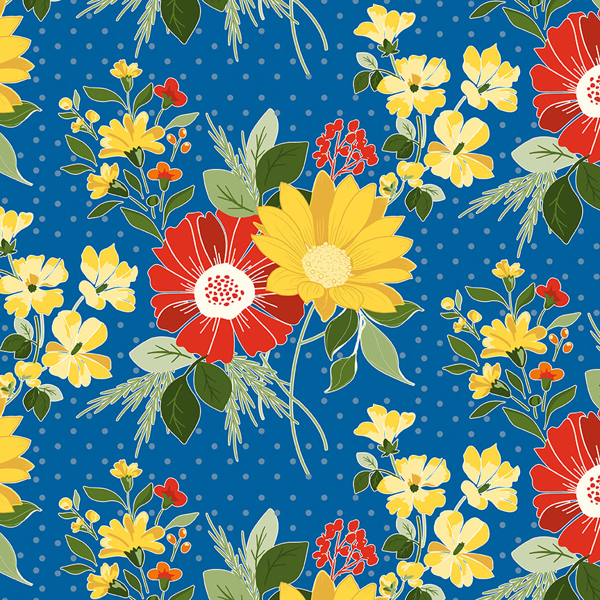 Fabric Riley Blake Blue Main Summer's In Town by the Quarter Yard C17530-BLUE