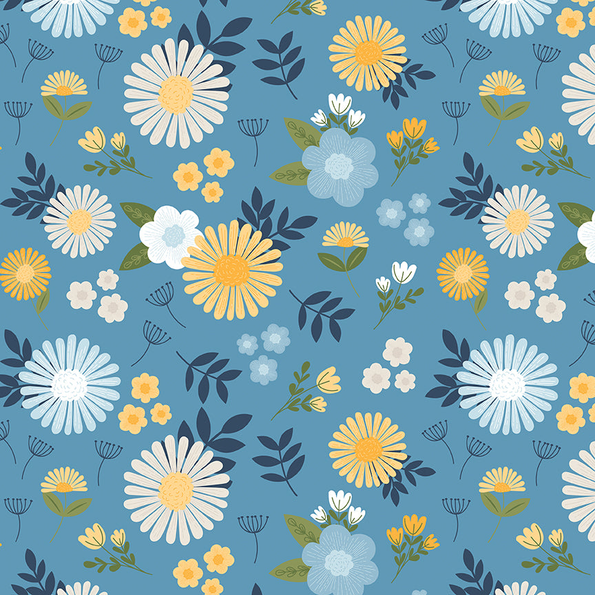 Pattern of flowers on a blue background