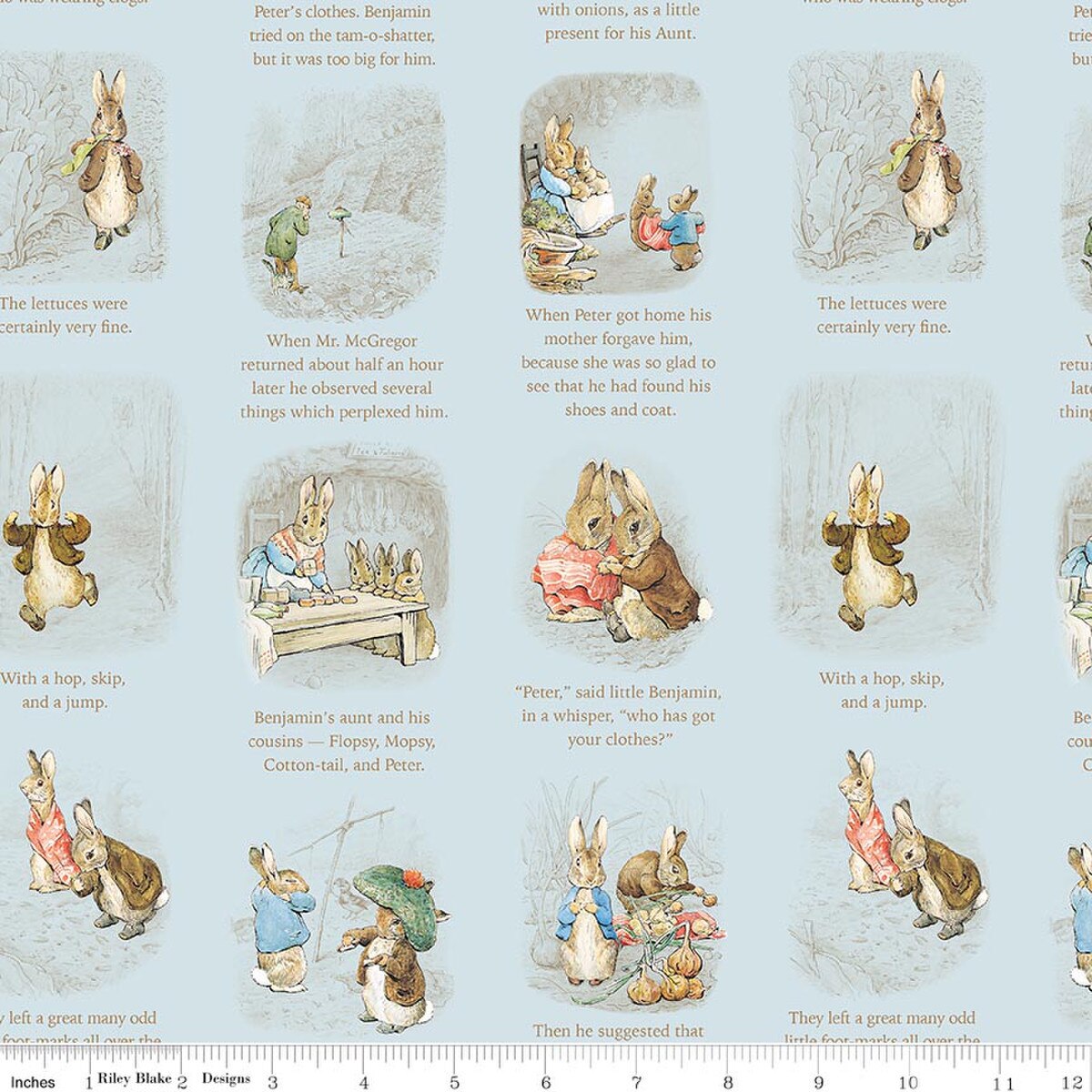 Fabric Riley Blake Blue Story Time Peter Rabbit and Benjamin Bunny by the Quarter Yard CD17252-BLUE