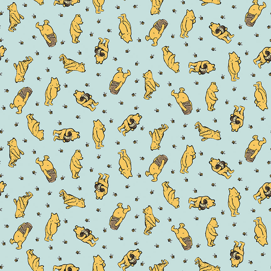 Fabric Riley Blake Blue Winnie the Pooh Toss Designer Flannel by the Quarter Yard F17503-BLUE