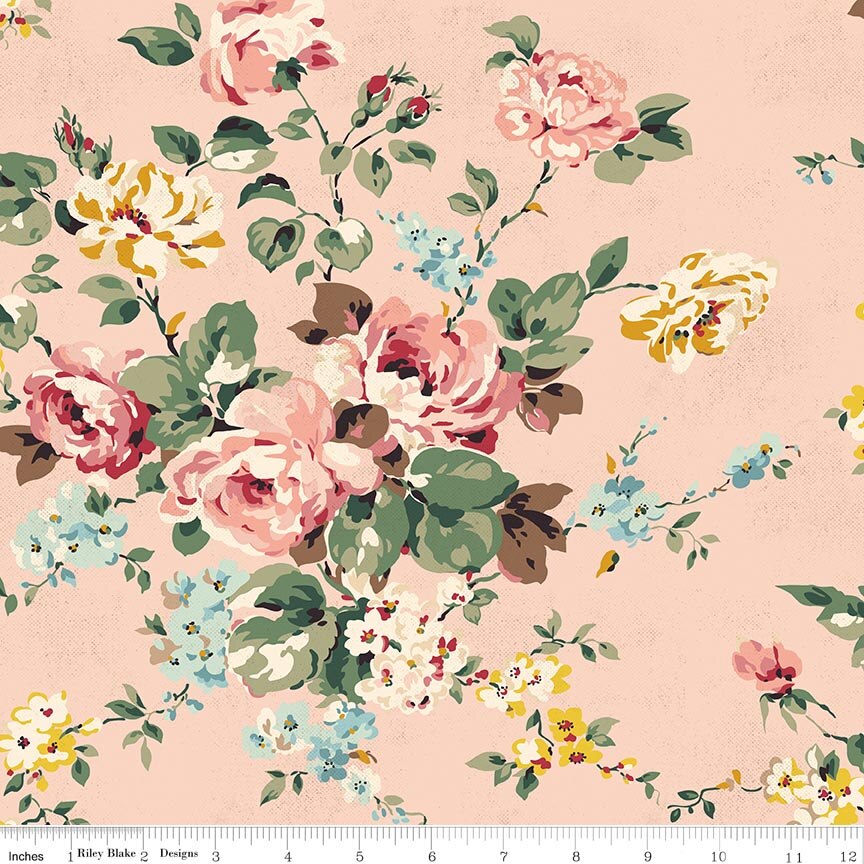 Fabric Riley Blake Blush Main Rose & Violet's Bouquet des Fleurs by the Quarter Yard C17290-BLUSH