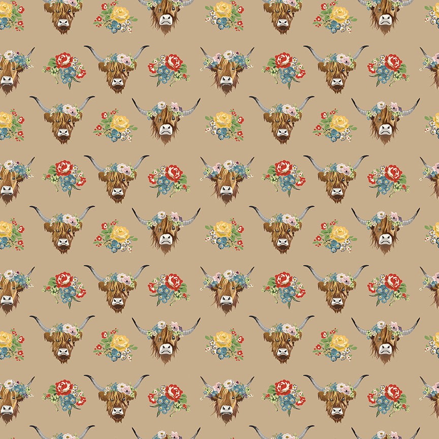 Fabric Riley Blake Brown Highland Cows Cowgirl by the Quarter Yard C17483-BROWN