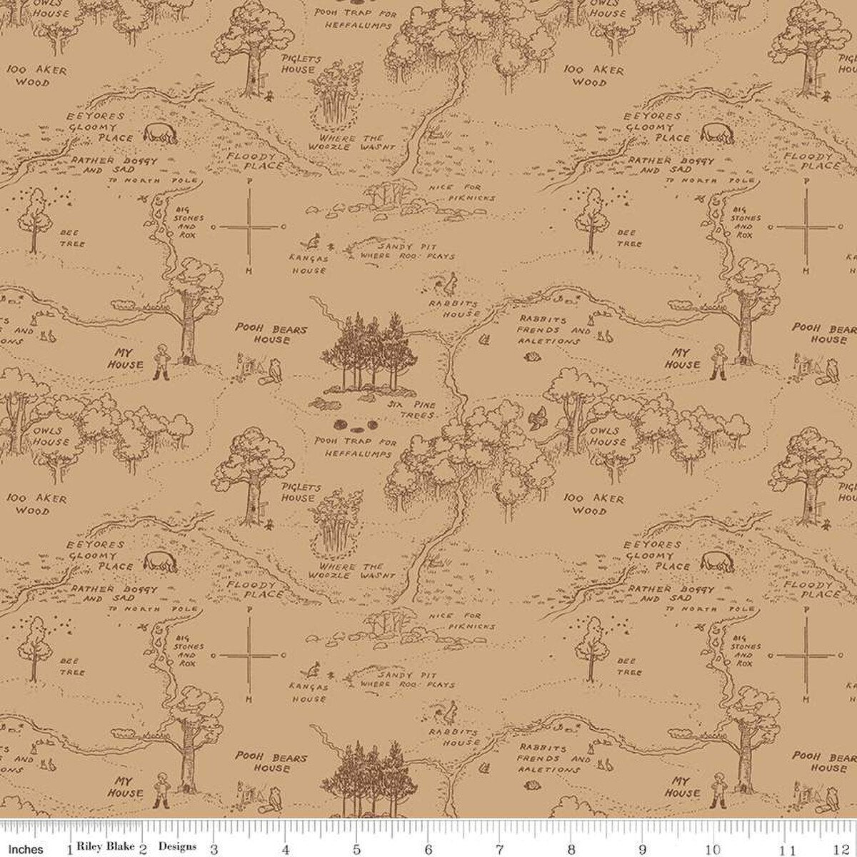 Fabric Riley Blake Brown Map Winnie the Pooh by the Quarter Yard C17001-BROWN