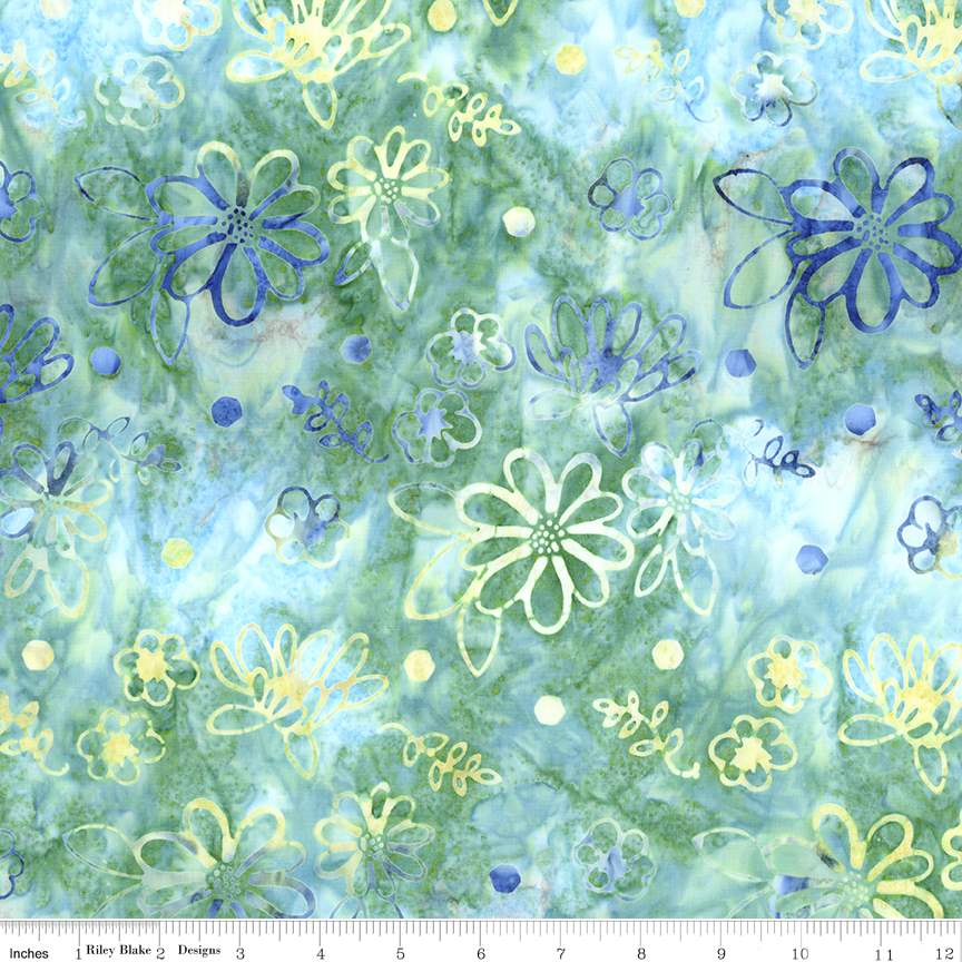 Fabric Riley Blake Carribean Shale Floral Expressions Batiks Watercolor Daisies by the Quarter Yard BT23240-281
