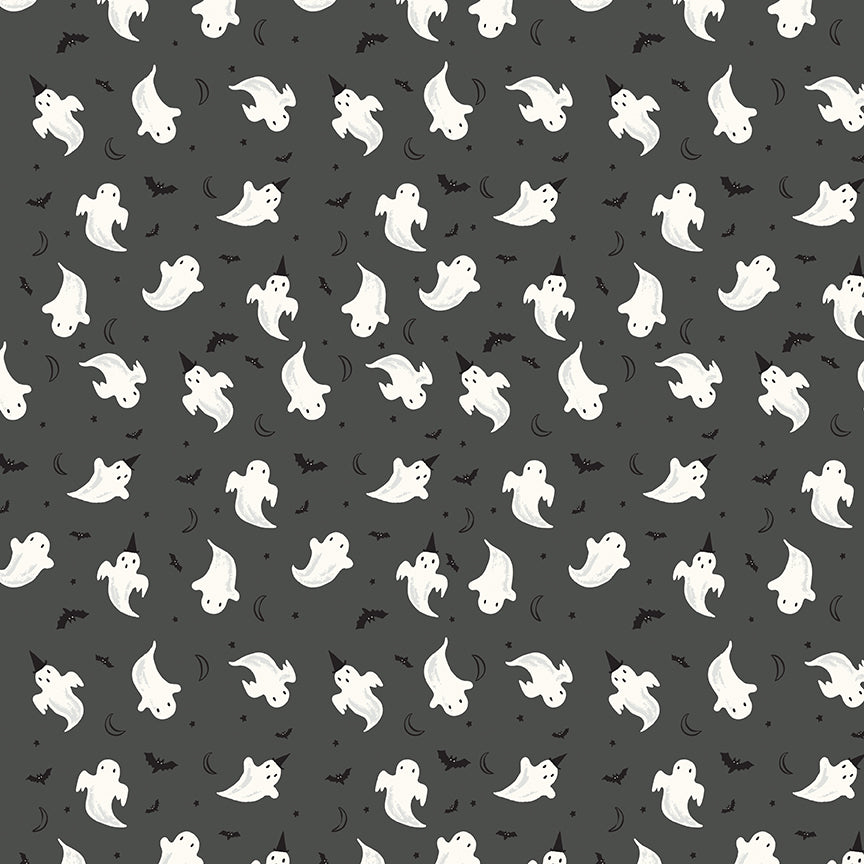Fabric Riley Blake Charcoal Ghosts Glow in the Dark Frank and Friends by the Quarter Yard GC17475-CHARCOAL