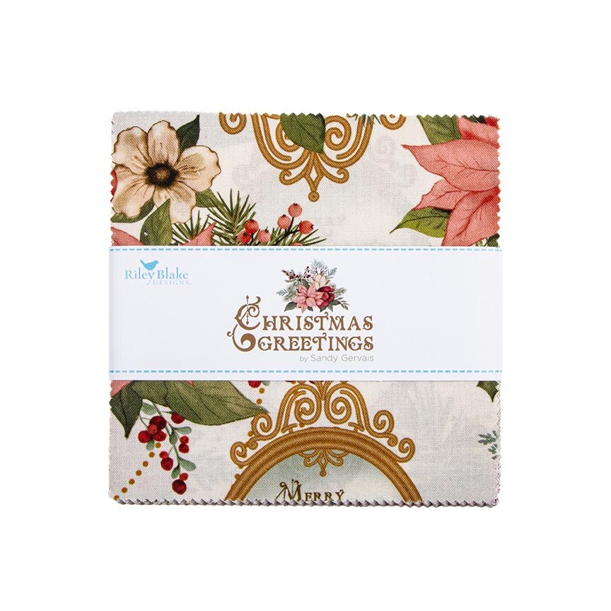 Fabric Riley Blake Christmas Greetings 42pc 5" Stacker 5-17660-42