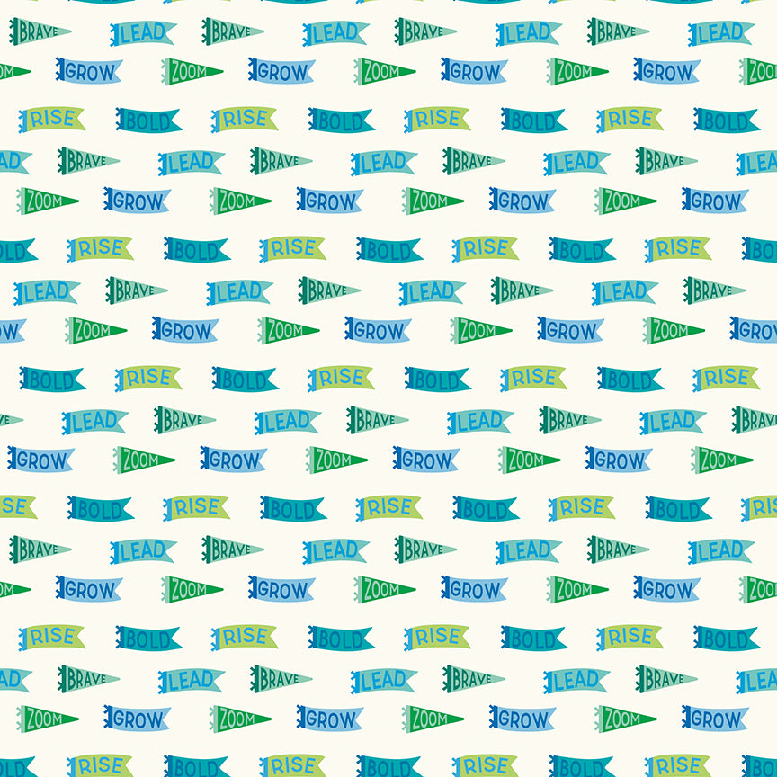 Pattern of motivational phrases in blue, green, and gray on a white background