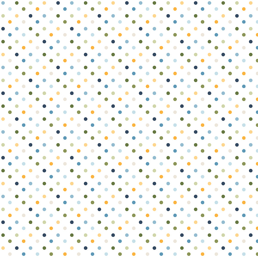 Pattern of small, multicolored dots on a white background
