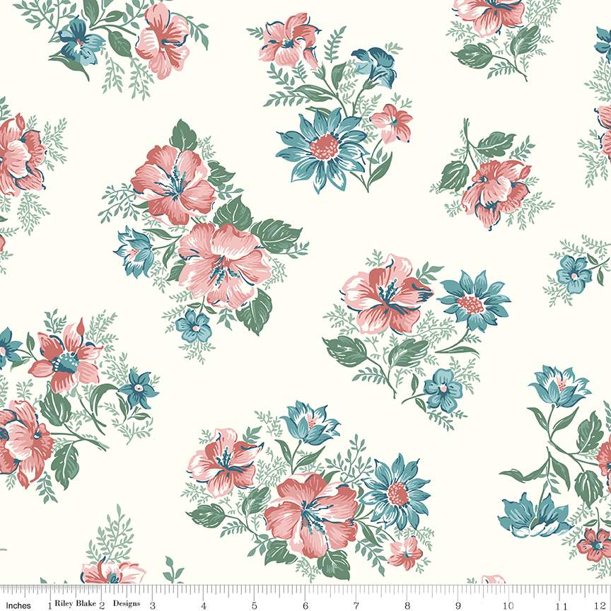 Fabric Riley Blake Cloud Floral Mary Catherine 108" Wide Back by the Quarter Yard WB16710-CLOUD