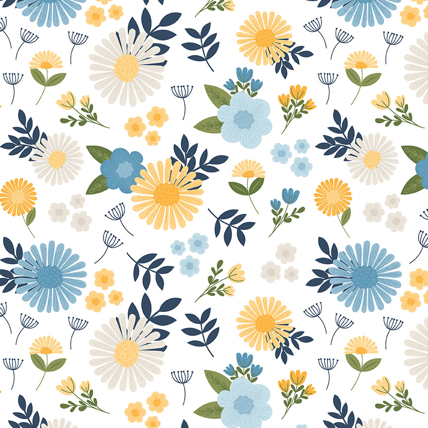 Pattern of colorful flowers on a white background