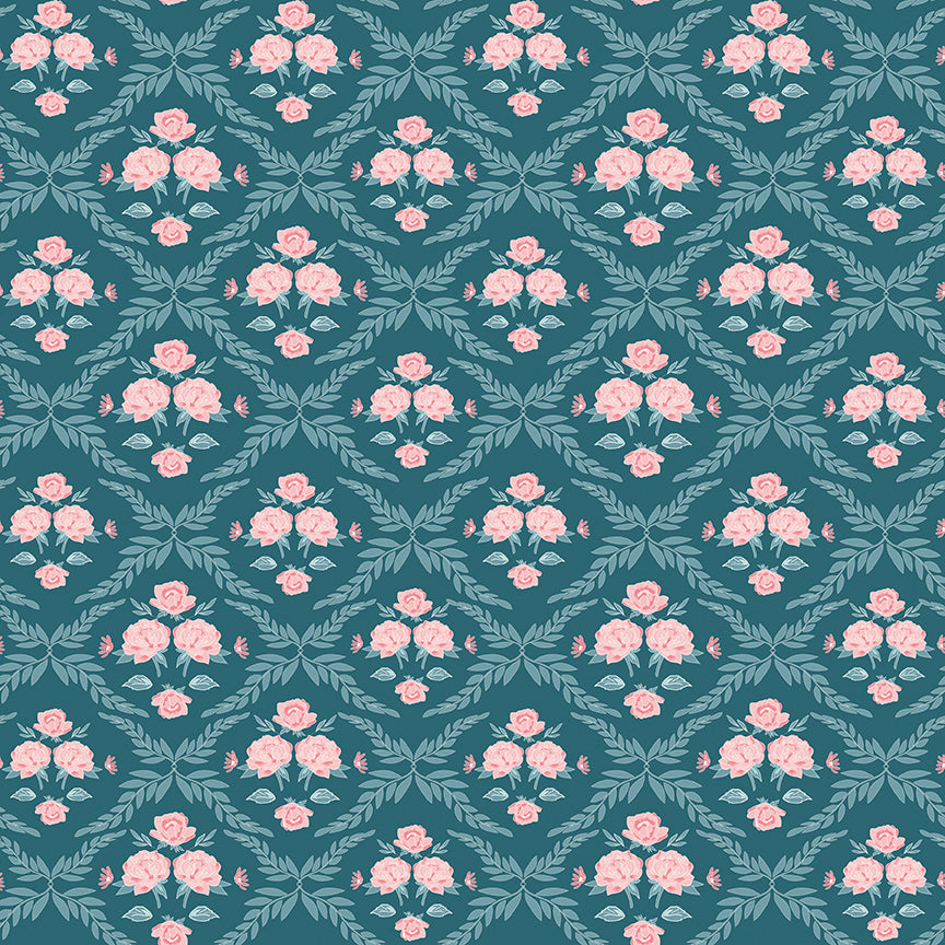 Fabric Riley Blake Colonial Blue Trellis Damask Correspondence by the Quarter Yard C17562-COLONIALBLUE