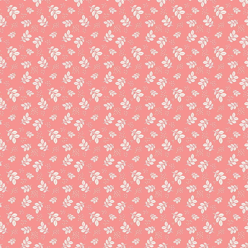 Fabric Riley Blake Coral Leaves Renew by the Quarter Yard C17282-CORAL