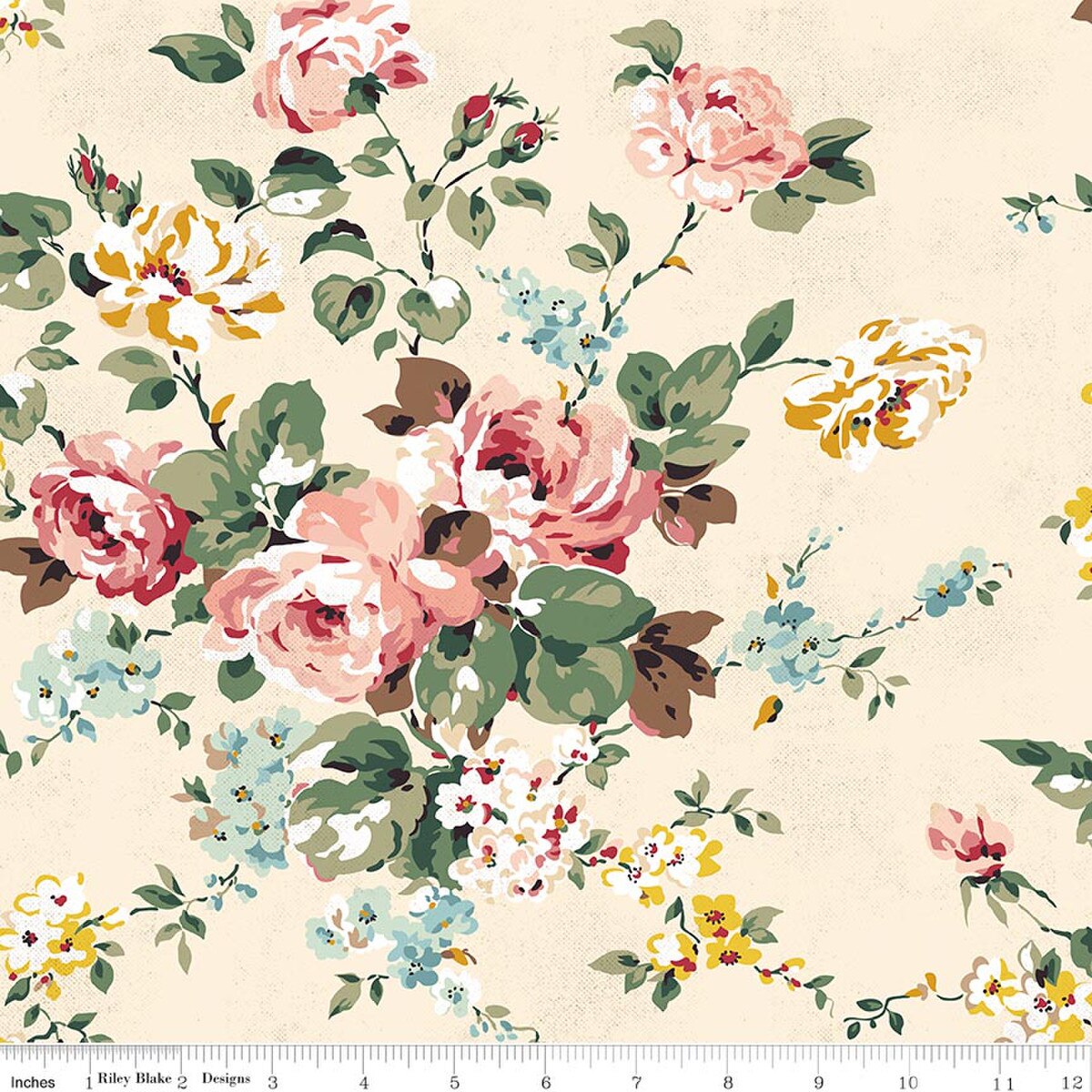 Fabric Riley Blake Cream Main Rose & Violet's Bouquet des Fleurs by the Quarter Yard C17290-CREAM