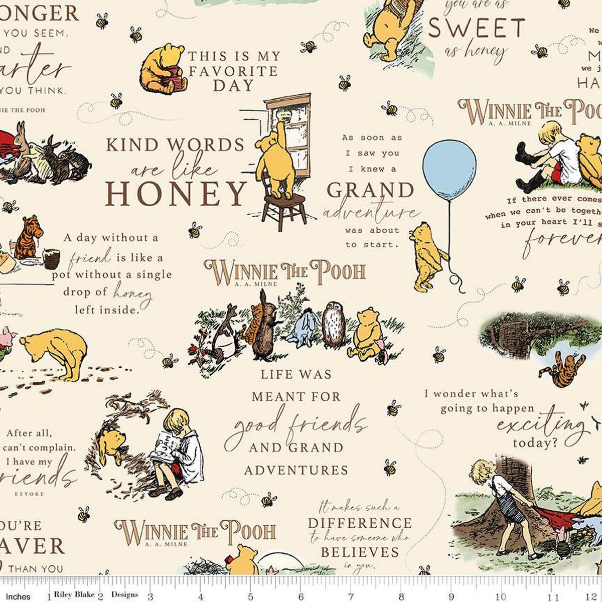 Fabric Riley Blake Cream Main Winnie the Pooh by the Quarter Yard C17000-CREAM
