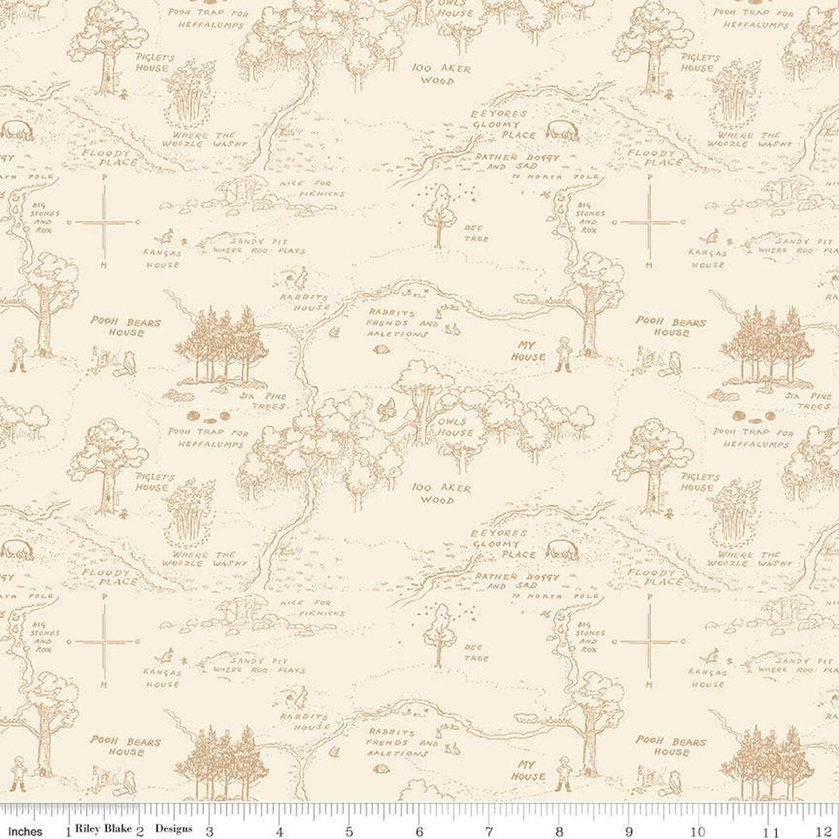 Fabric Riley Blake Cream Map Winnie the Pooh by the Quarter Yard C17001-CREAM