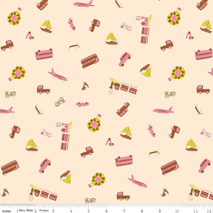 Fabric Riley Blake Cream Modes of Travel The Genesis of a Journey by the Quarter Yard C16932-CREAM