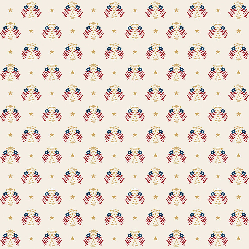Pattern of American flags and stars on a beige background