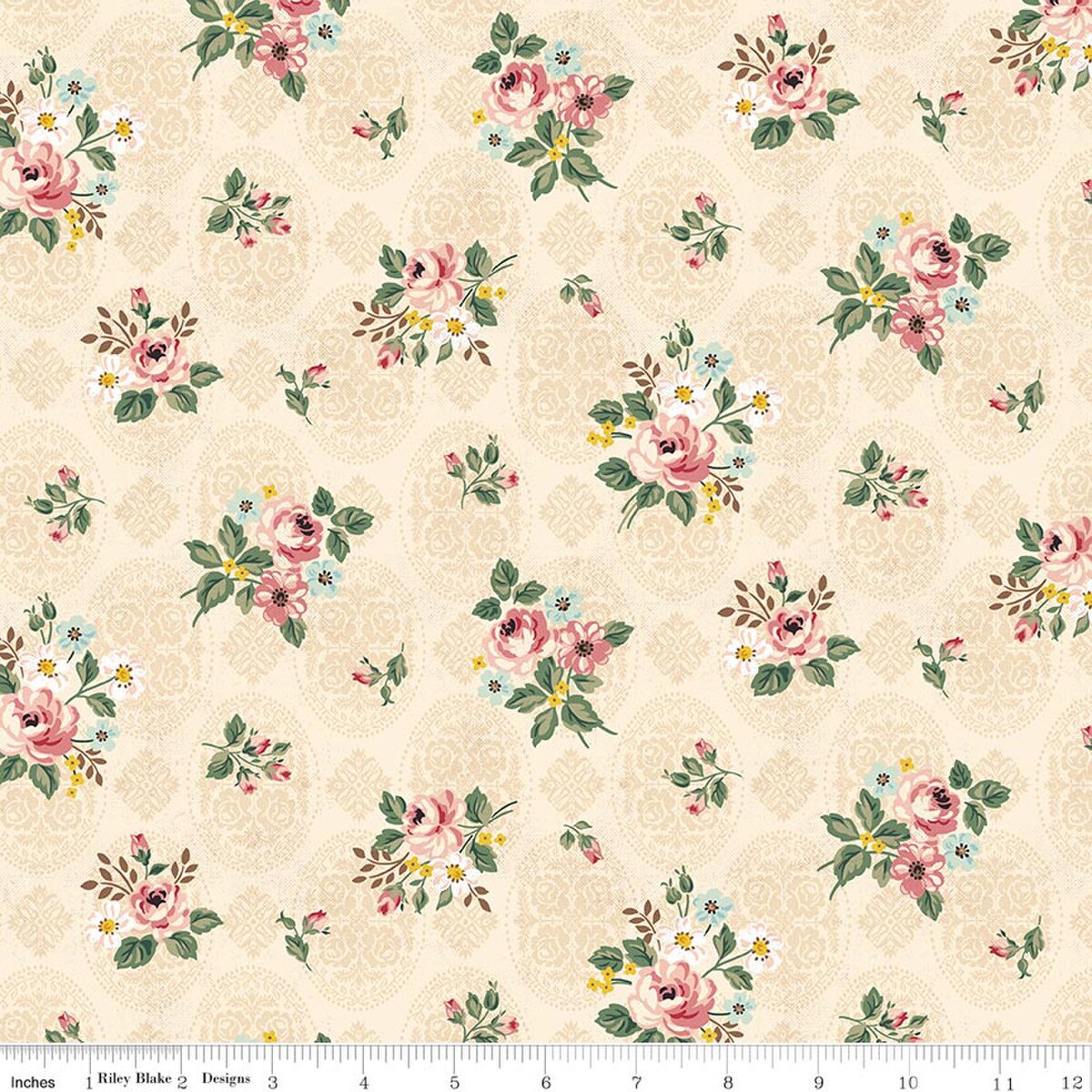 Fabric Riley Blake Cream Posy Rose & Violet's Bouquet des Fleurs by the Quarter Yard C17291-CREAM