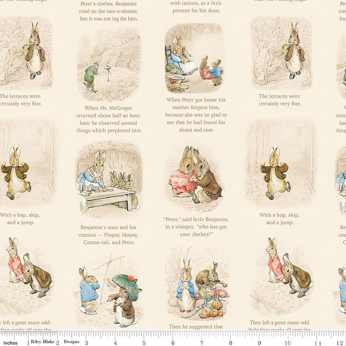 Fabric Riley Blake Cream Story Time Peter Rabbit and Benjamin Bunny by the Quarter Yard CD17252-CREAM