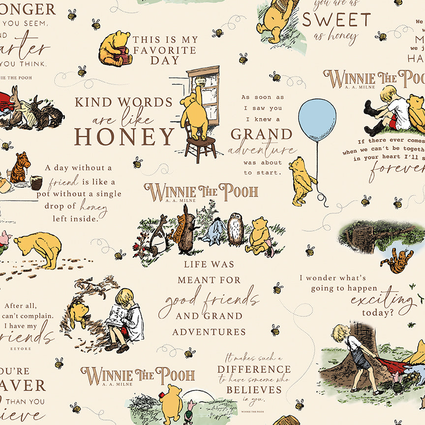 Fabric Riley Blake Cream Winnie the Pooh Quotes Designer Flannel by the Quarter Yard F17502-CREAM