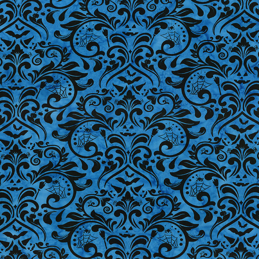 Black decorative pattern on a blue background