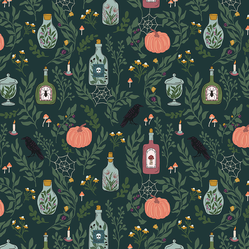 Fabric Riley Blake Deep Teal Main The Apothecary by the Quarter Yard C17550-DEEPTEAL