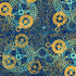 A repeating pattern of vintage-style compass roses and circular swirls in mustard yellow and teal on a textured dark blue background.