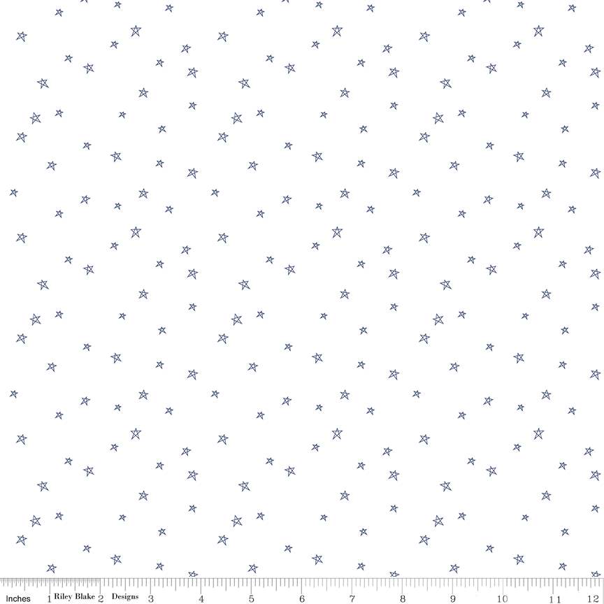 Fabric Riley Blake Denim Farmhouse Stars Bee Plaids by the Quarter Yard C12039-DENIM