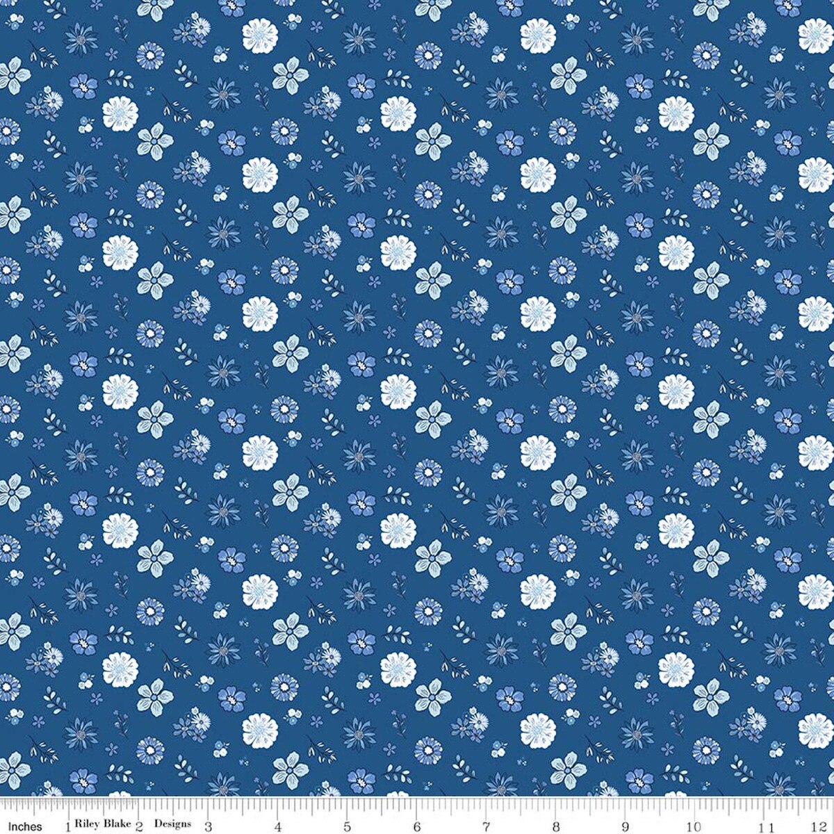 Fabric Riley Blake Denim Floral Blue Blooms and Threads by the Quarter Yard C17122-DENIM