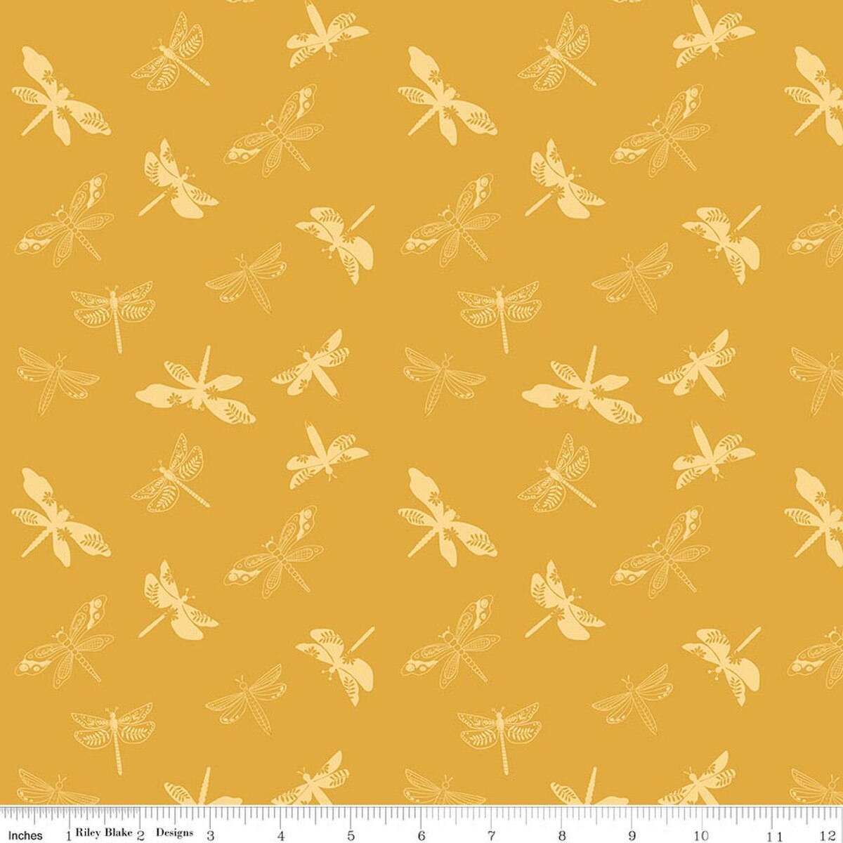 Fabric Riley Blake Gold Libelluas Awakening by the Quarter Yard C17102-GOLD
