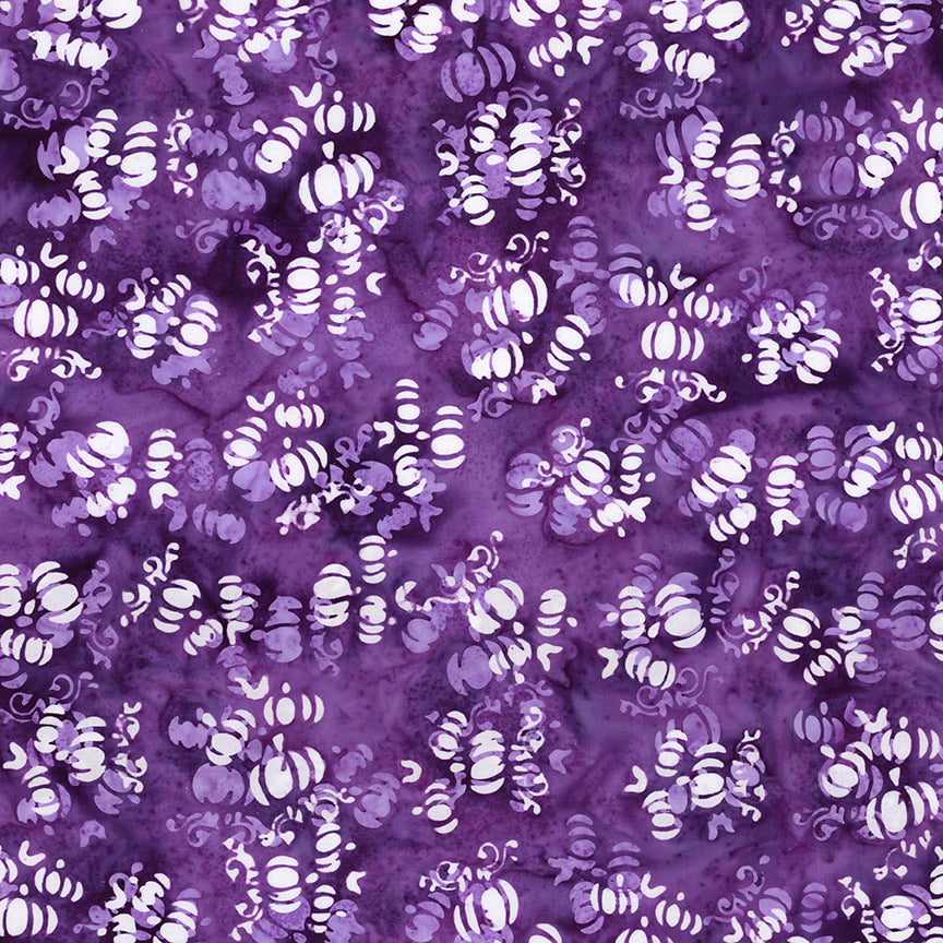 Pattern of white and purple pumpkins on a purple background