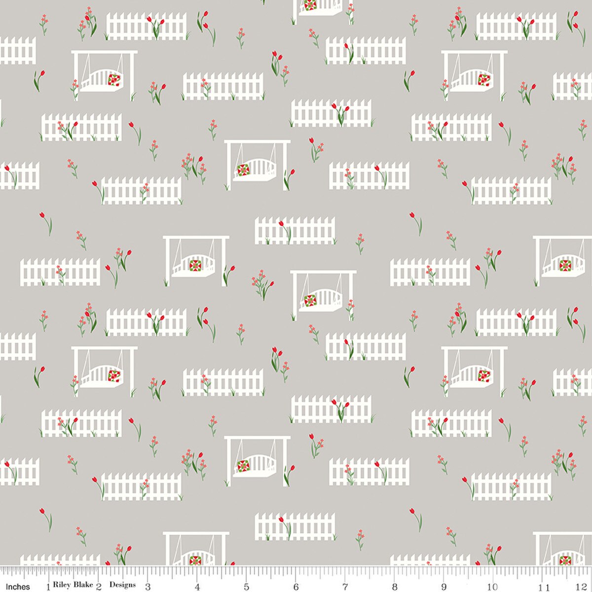 Fabric Riley Blake Gray Porch Swings Front Porch by the Quarter Yard C17212-GRAY