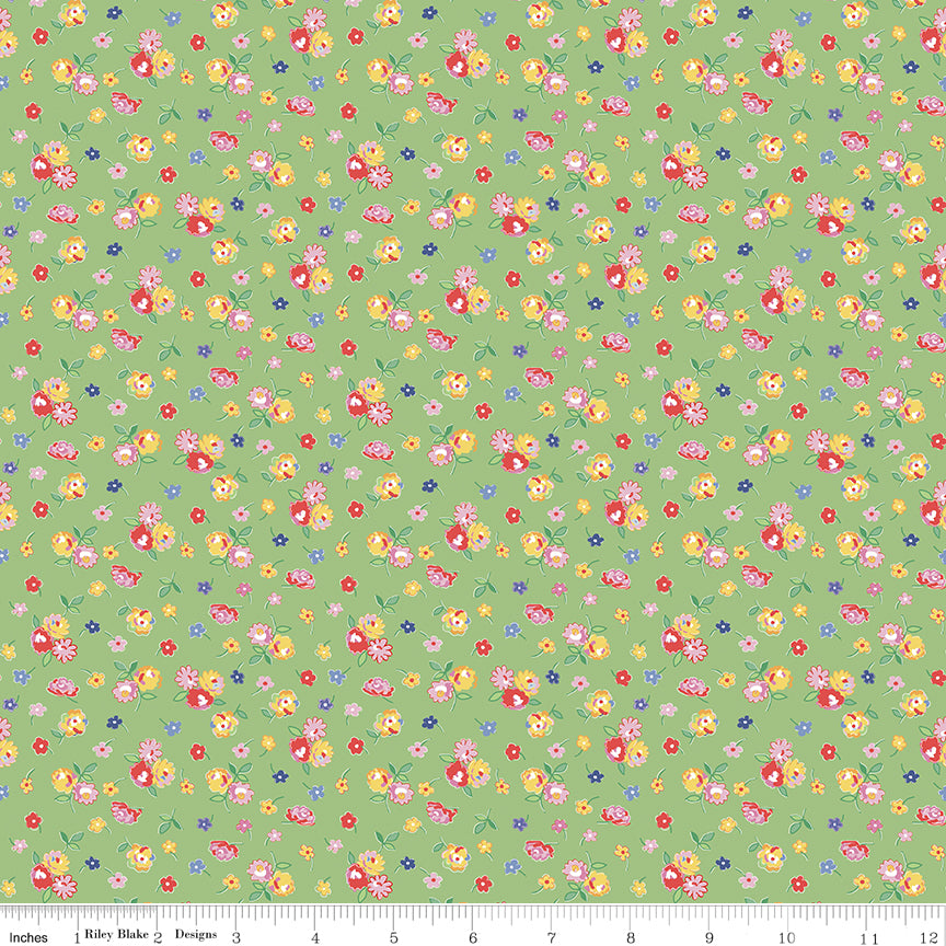 Fabric Riley Blake Green Calico Dear Sweethearts by the Quarter Yard C18094-GREEN