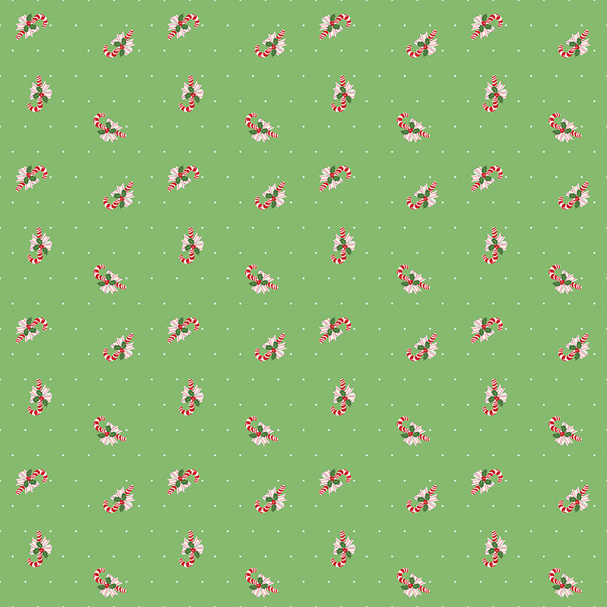 Fabric Riley Blake Green Candy Cane Toss Claus & Co. by the Quarter Yard C17746-GREEN