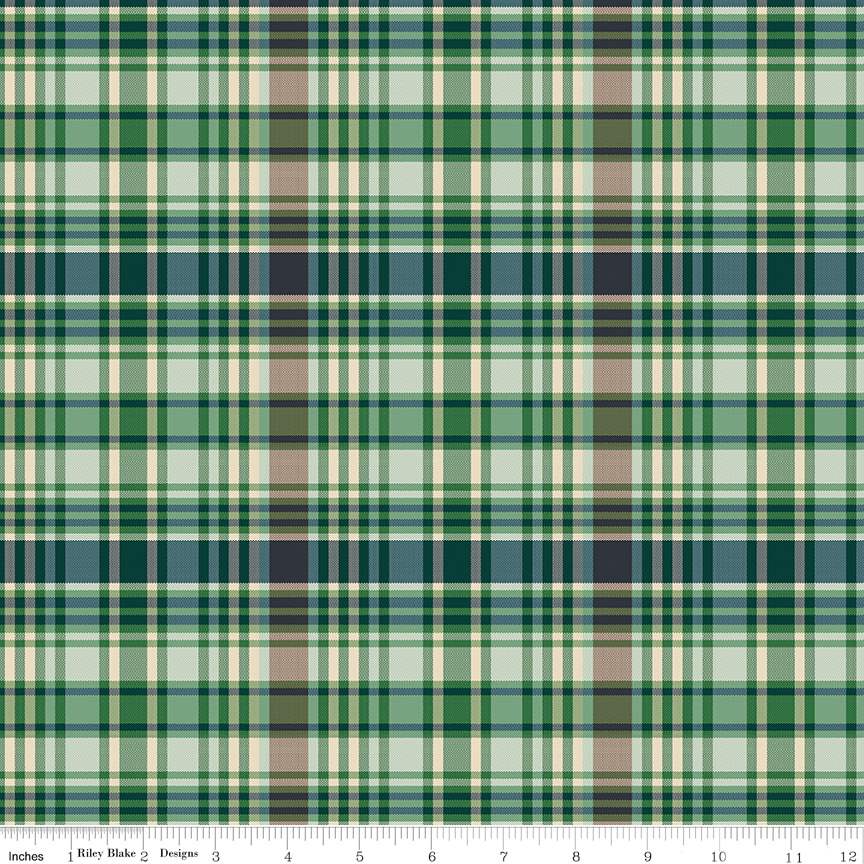Fabric Riley Blake Green Fisher Plaid-Venture Club by the Quarter Yard C17045-GREEN