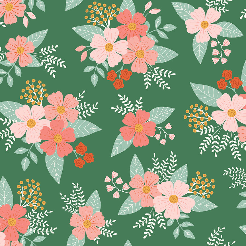 Fabric Riley Blake Green Floral Meadow Moments Designer Flannel by the Quarter Yard F17511-GREEN