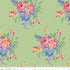 Floral pattern fabric with colorful flowers on a green background
