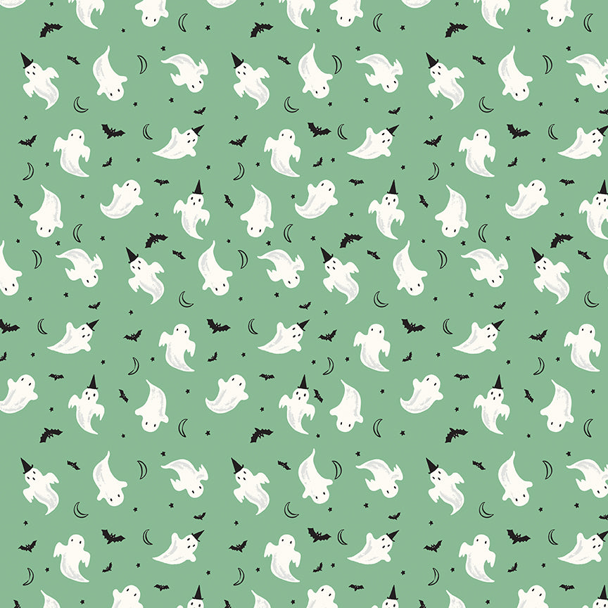 Fabric Riley Blake Green Ghosts Frank and Friends by the Quarter Yard C17475-GREEN
