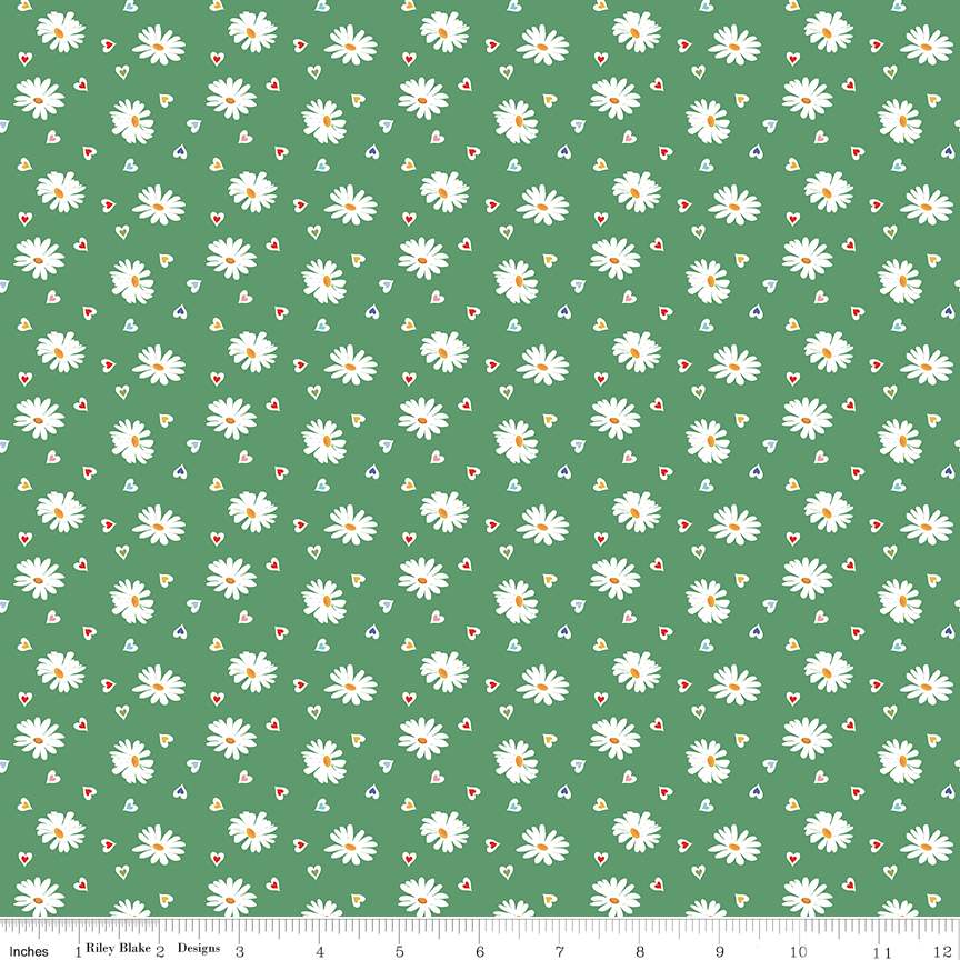 Fabric Riley Blake Green Heart Daisies Simple Pleasures by the Quarter Yard C16652-GREEN