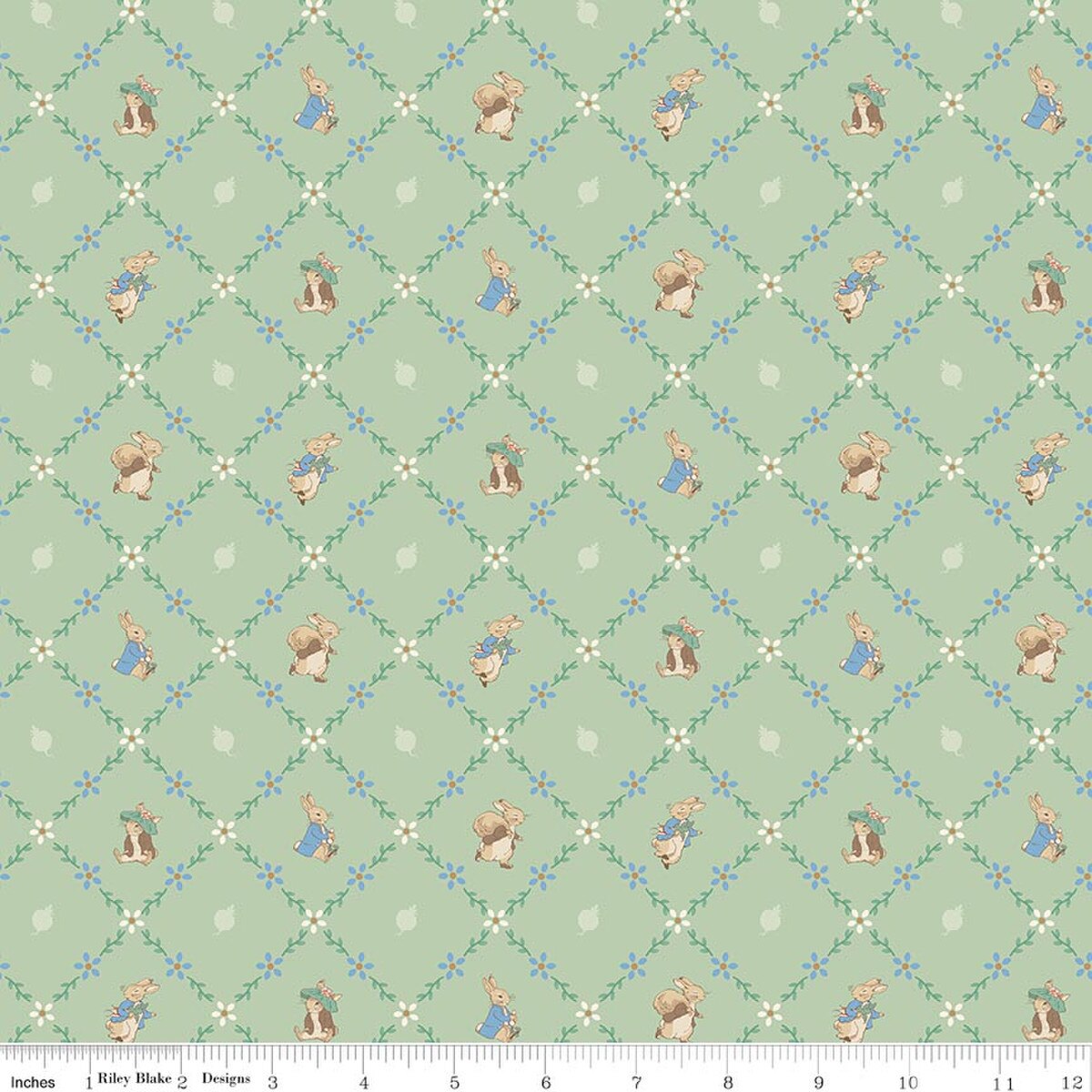 Fabric Riley Blake Green Lattice Peter Rabbit and Benjamin Bunny by the Quarter Yard C17254-GREEN