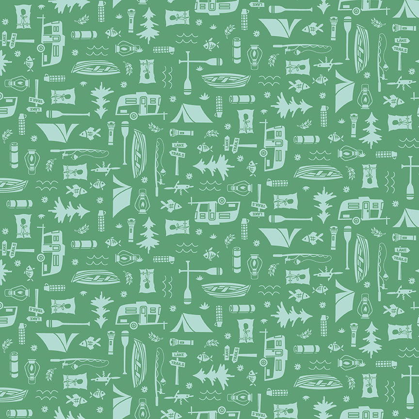 Fabric Riley Blake Green Let's Camp Happy Haven by the Quarter Yard C17622-GREEN